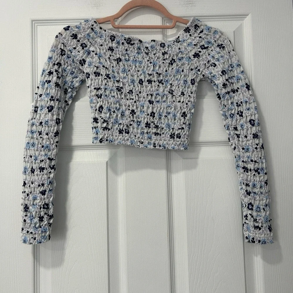 ZARA Smocked Cutout Crop Top Floral Long‎ Sleeve Cottagecore Y2K Coquette Small